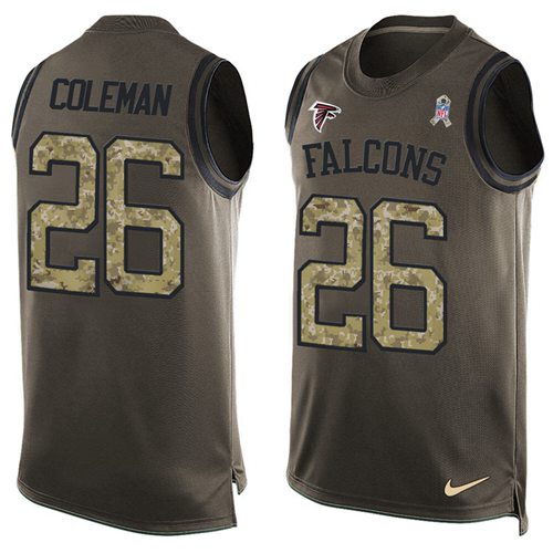 Nike Falcons #26 Tevin Coleman Green Men's Stitched NFL Limited Salute To Service Tank Top Jersey - Click Image to Close